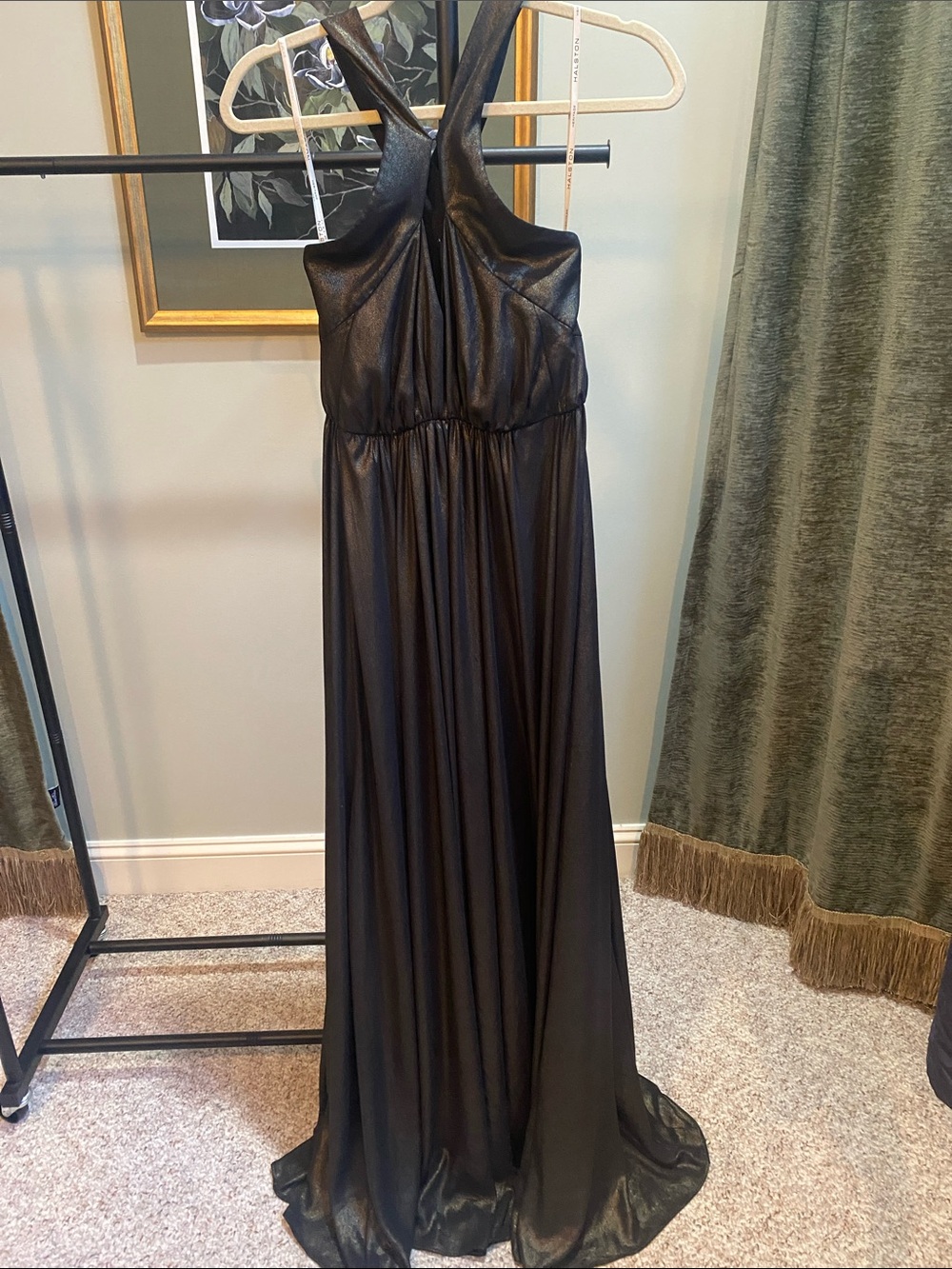 Halston Heritage Shimmery Black Halter Maxi Dress